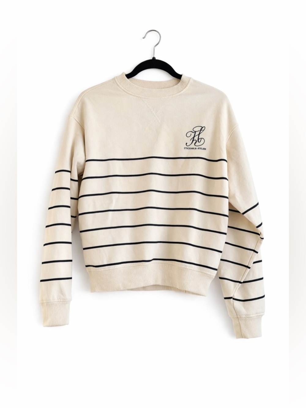 H&M Stockholm Atelier Cream Striped Sweatshirt XS Neutral French Girl Chic - Picture 2 of 6